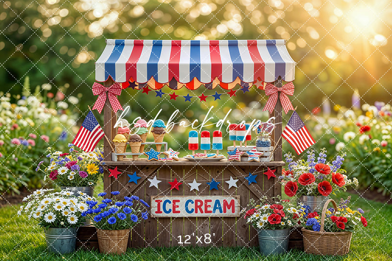 Fourth of July Ice Cream Stand Photography Backdrop – Americana Summer Portrait Scene | HSD Backdrops