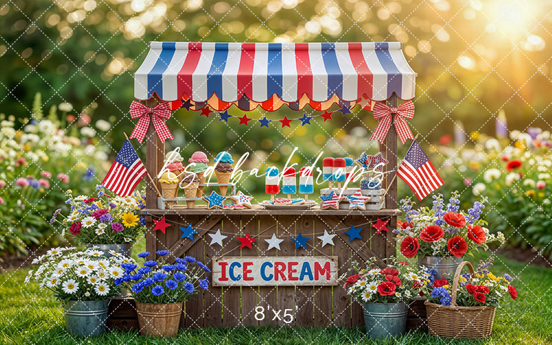 Fourth of July Ice Cream Stand Photography Backdrop – Americana Summer Portrait Scene | HSD Backdrops