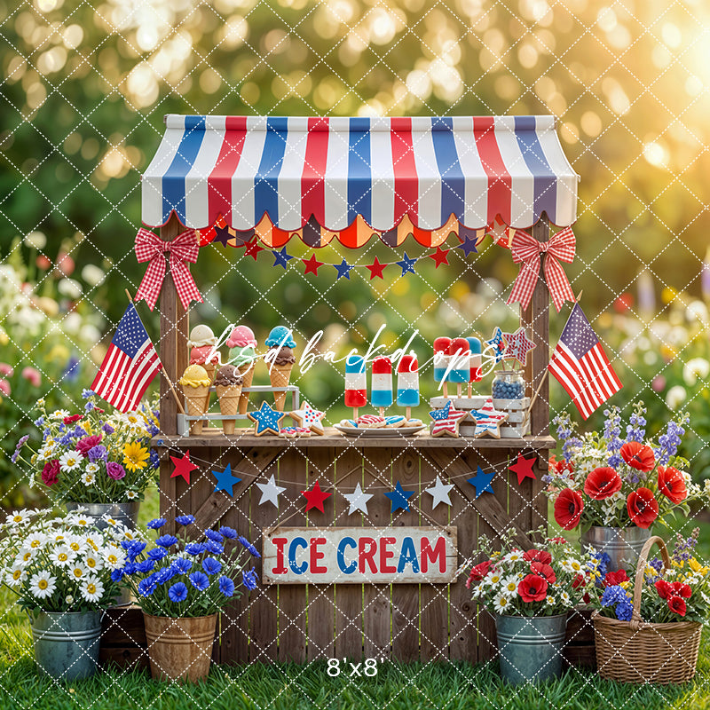 Fourth of July Ice Cream Stand Photography Backdrop – Americana Summer Portrait Scene | HSD Backdrops