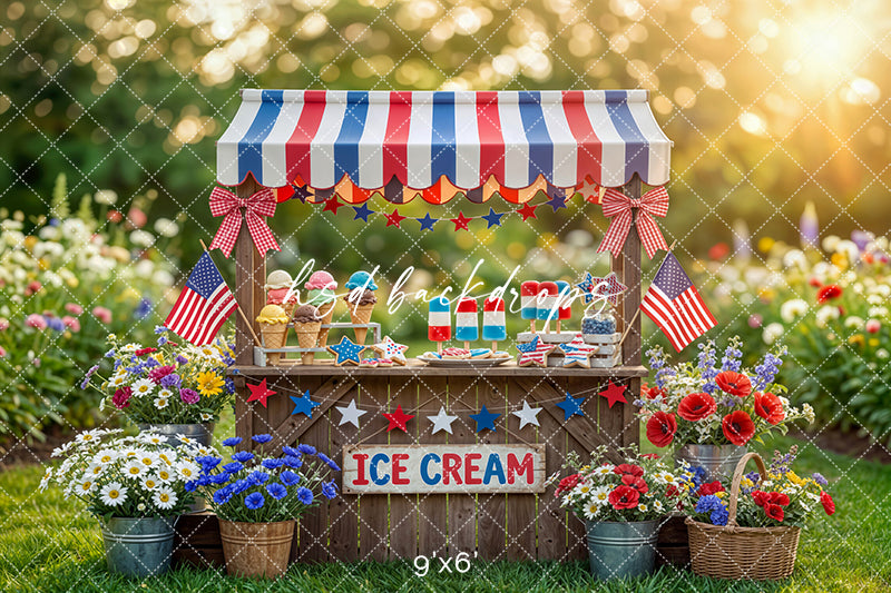 Fourth of July Ice Cream Stand Photography Backdrop – Americana Summer Portrait Scene | HSD Backdrops
