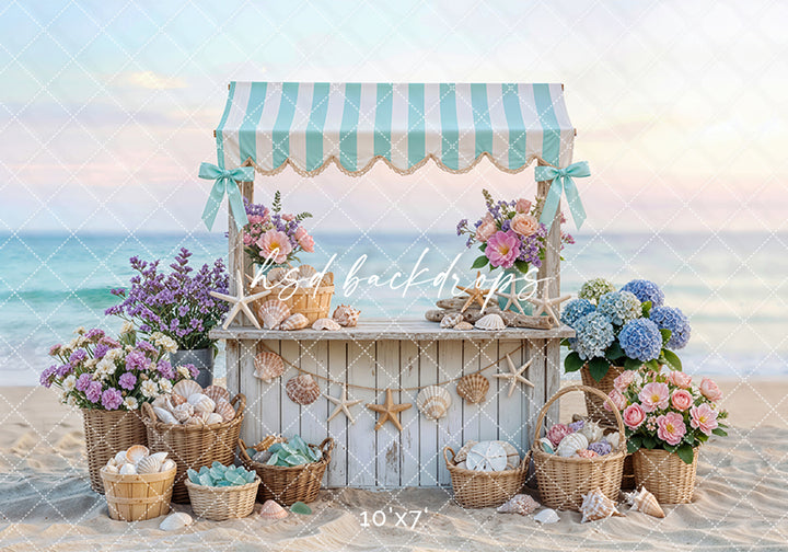 Seaside Shell Stand Photography Backdrop – Coastal Summer Portrait Scene | HSD Backdrops