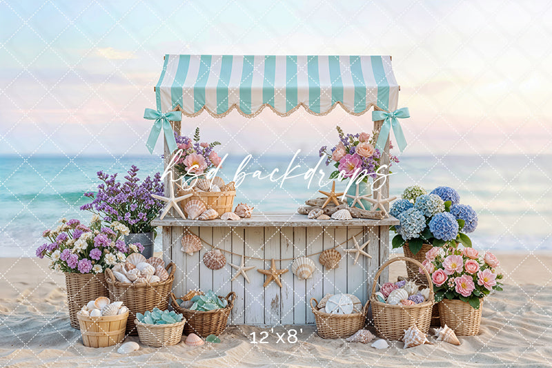 Seaside Shell Stand Photography Backdrop – Coastal Summer Portrait Scene | HSD Backdrops