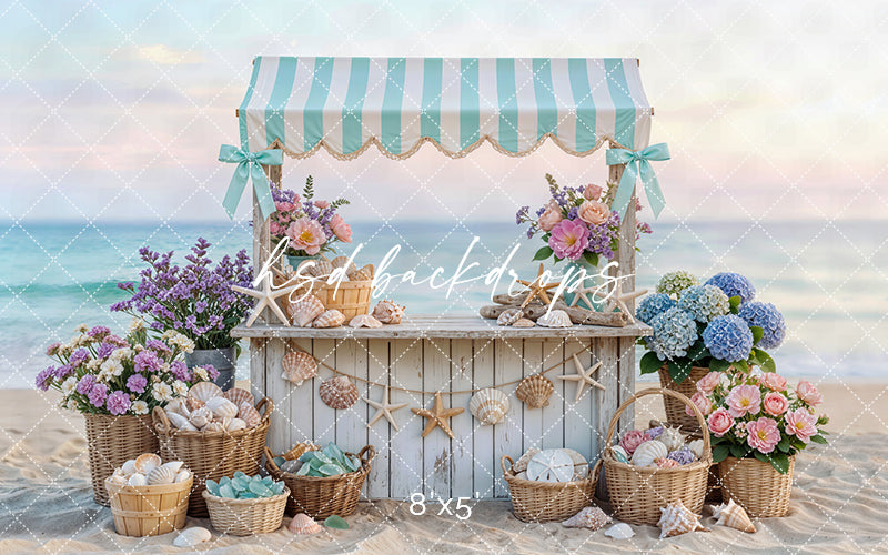 Seaside Shell Stand Photography Backdrop – Coastal Summer Portrait Scene | HSD Backdrops