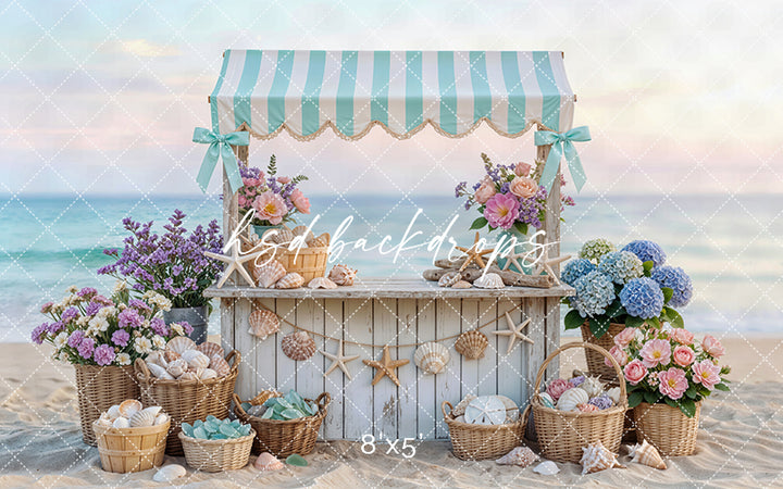 Seaside Shell Stand Photography Backdrop – Coastal Summer Portrait Scene | HSD Backdrops