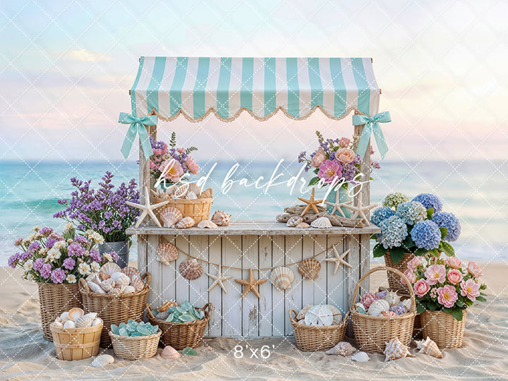 Seaside Shell Stand Photography Backdrop – Coastal Summer Portrait Scene | HSD Backdrops