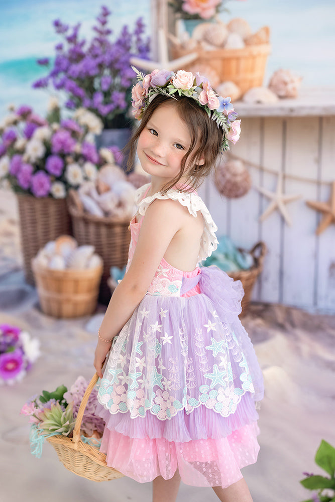 Seaside Shell Stand Photography Backdrop – Coastal Summer Portrait Scene | HSD Backdrops