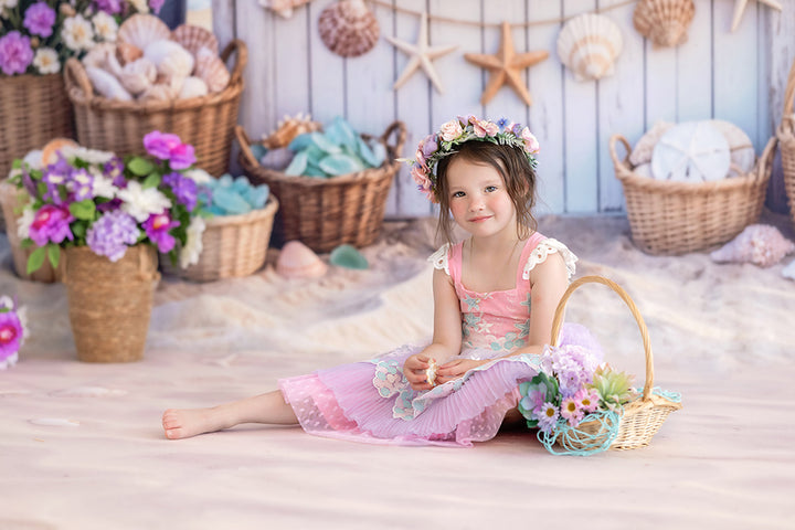 Seaside Shell Stand Photography Backdrop – Coastal Summer Portrait Scene | HSD Backdrops
