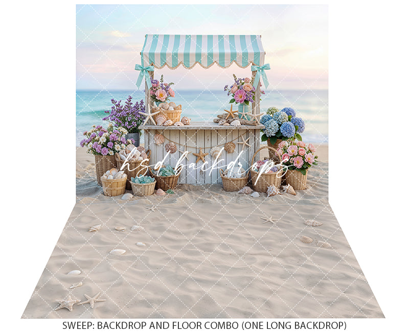 Seaside Shell Stand Photography Backdrop – Coastal Summer Portrait Scene | HSD Backdrops