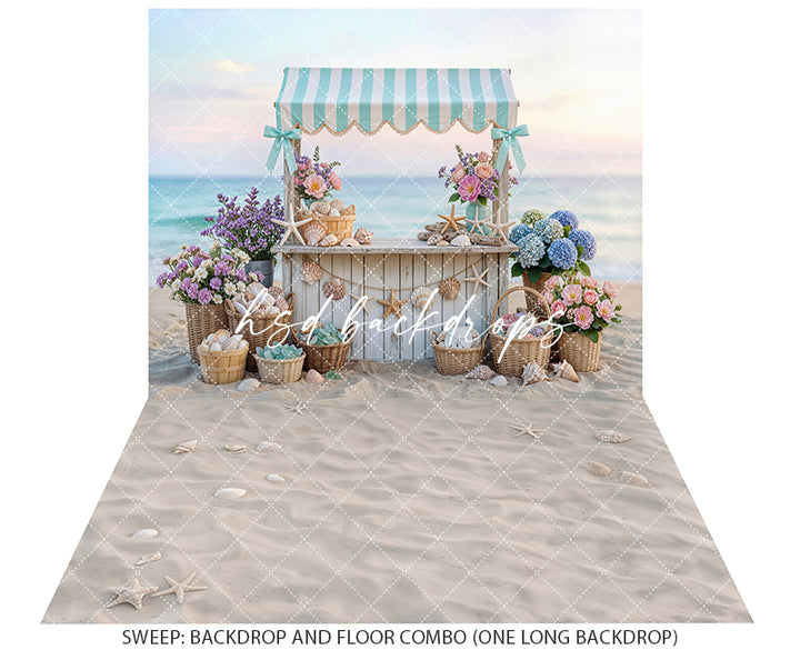 Seaside Shell Stand Photography Backdrop – Coastal Summer Portrait Scene | HSD Backdrops