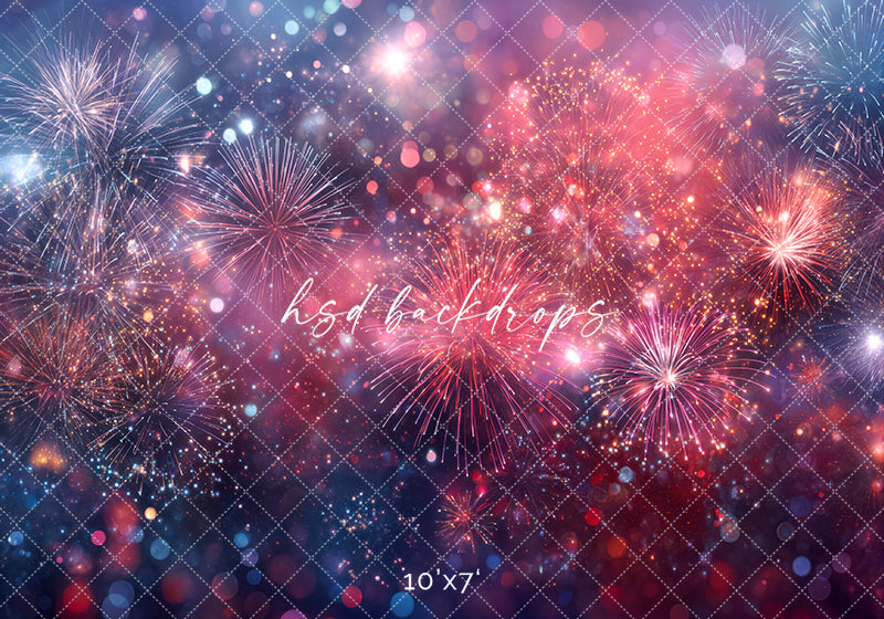 Patriotic Fireworks Bokeh Photography Backdrop – Fourth of July Celebration Portrait Scene | HSD Backdrops
