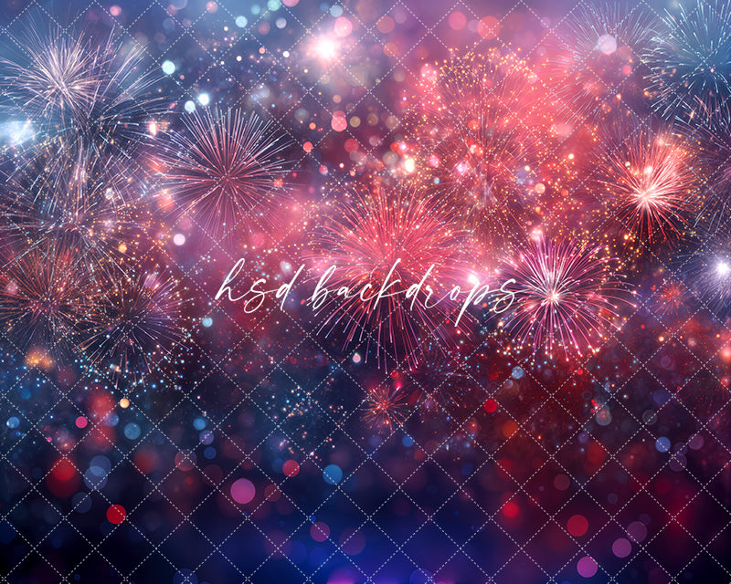 Patriotic Fireworks Bokeh Photography Backdrop – Fourth of July Celebration Portrait Scene | HSD Backdrops