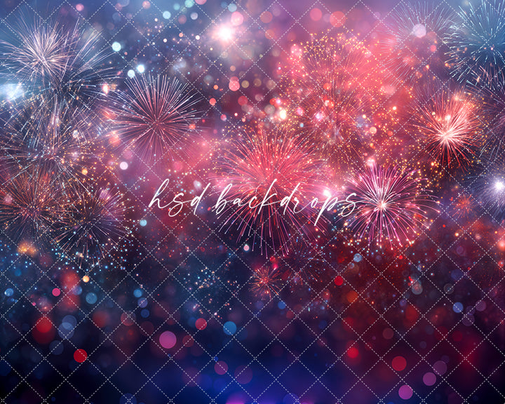 Patriotic Fireworks Bokeh Photography Backdrop – Fourth of July Celebration Portrait Scene | HSD Backdrops