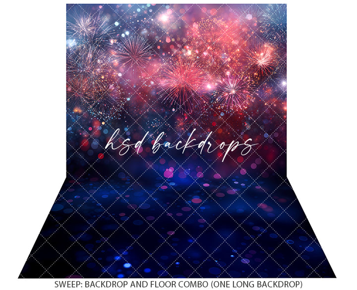 Patriotic Fireworks Bokeh Photography Backdrop – Fourth of July Celebration Portrait Scene | HSD Backdrops