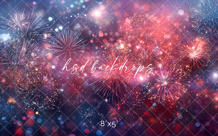 Patriotic Fireworks Bokeh Photography Backdrop – Fourth of July Celebration Portrait Scene | HSD Backdrops