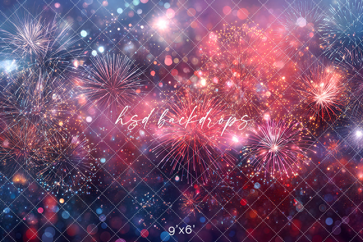 Patriotic Fireworks Bokeh Photography Backdrop – Fourth of July Celebration Portrait Scene | HSD Backdrops