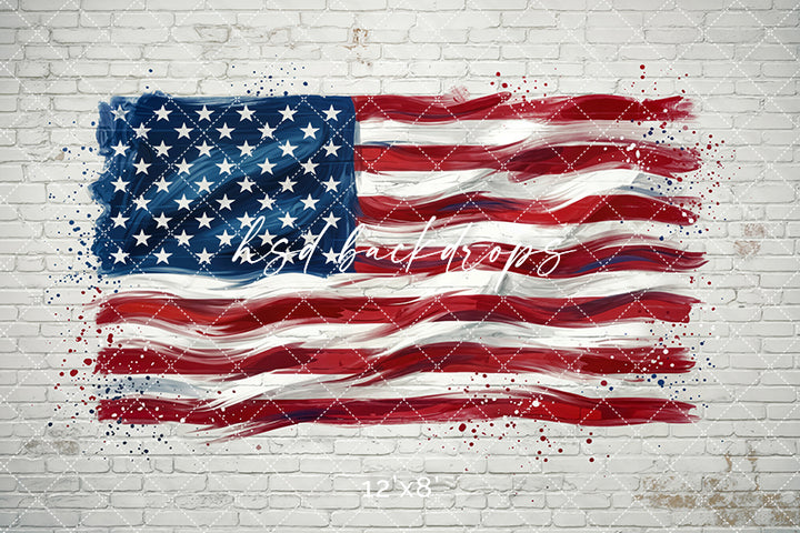 Painted American Flag Brick Wall Photography Backdrop – Patriotic Portrait Scene | HSD Backdrops