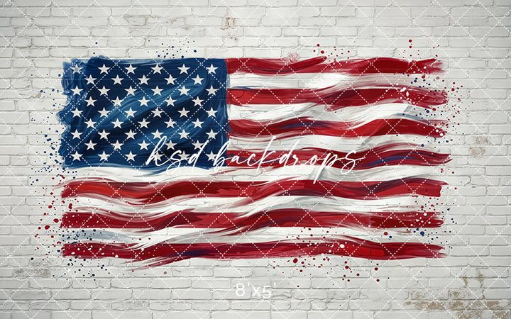 Painted American Flag Brick Wall Photography Backdrop – Patriotic Portrait Scene | HSD Backdrops
