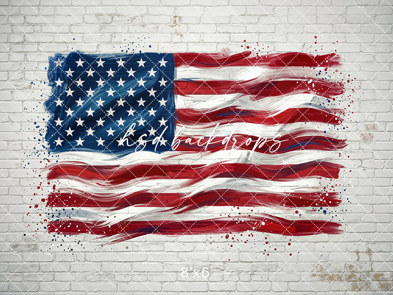 Painted American Flag Brick Wall Photography Backdrop – Patriotic Portrait Scene | HSD Backdrops