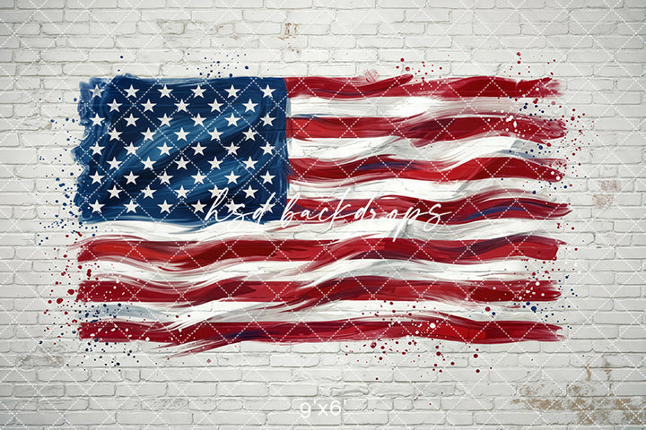 Painted American Flag Brick Wall Photography Backdrop – Patriotic Portrait Scene | HSD Backdrops