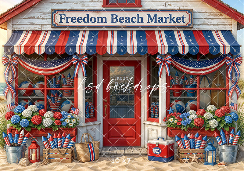 Freedom Beach Market Photography Backdrop – Patriotic Coastal Fourth of July Portrait Scene | HSD Backdrops