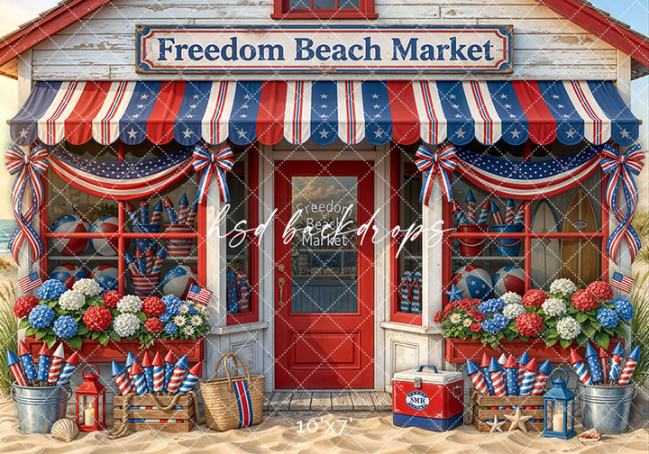 Freedom Beach Market Photography Backdrop – Patriotic Coastal Fourth of July Portrait Scene | HSD Backdrops