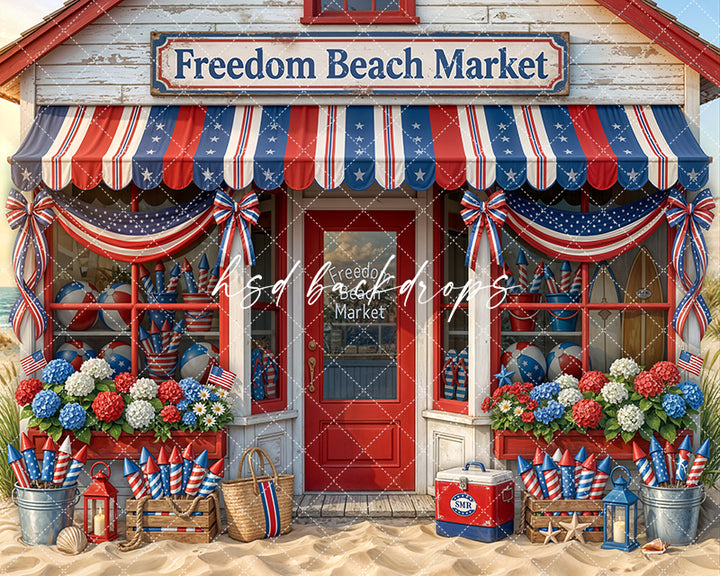Freedom Beach Market Photography Backdrop – Patriotic Coastal Fourth of July Portrait Scene | HSD Backdrops