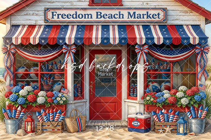 Freedom Beach Market Photography Backdrop – Patriotic Coastal Fourth of July Portrait Scene | HSD Backdrops