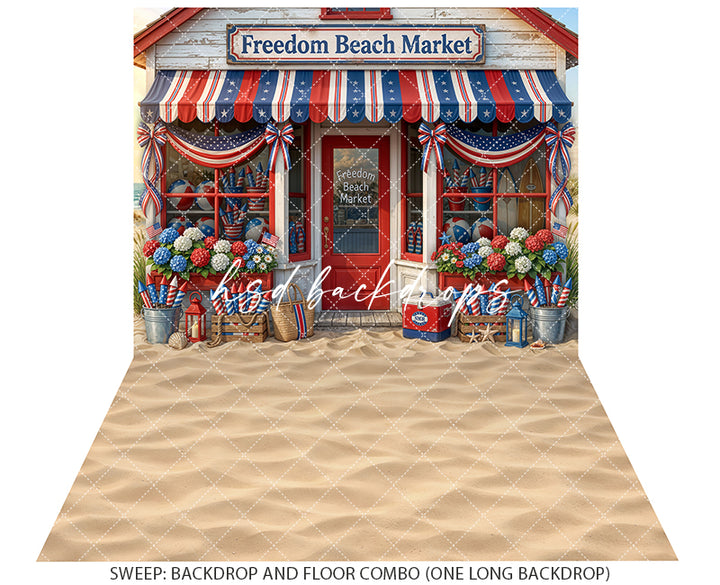 Freedom Beach Market Photography Backdrop – Patriotic Coastal Fourth of July Portrait Scene | HSD Backdrops