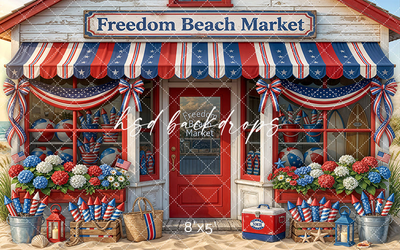 Freedom Beach Market Photography Backdrop – Patriotic Coastal Fourth of July Portrait Scene | HSD Backdrops
