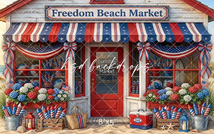 Freedom Beach Market Photography Backdrop – Patriotic Coastal Fourth of July Portrait Scene | HSD Backdrops