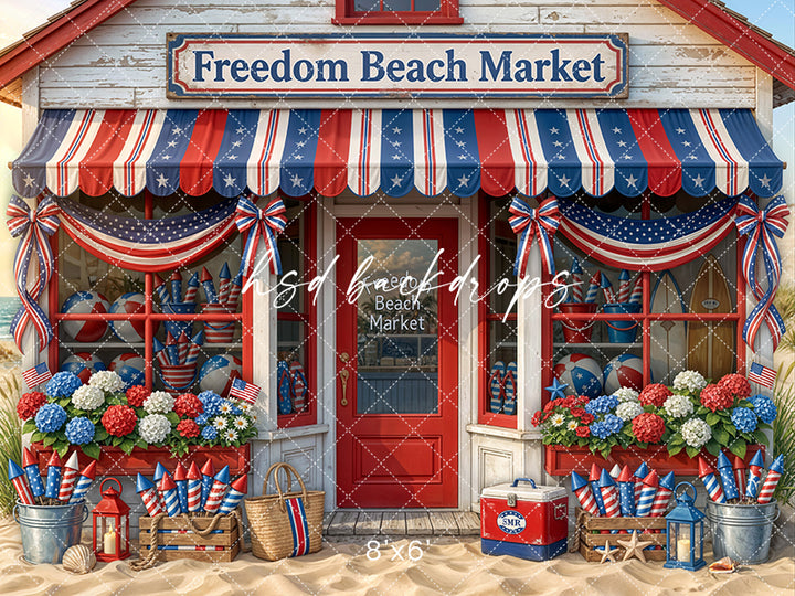 Freedom Beach Market Photography Backdrop – Patriotic Coastal Fourth of July Portrait Scene | HSD Backdrops