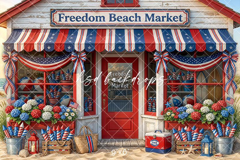 Freedom Beach Market Photography Backdrop – Patriotic Coastal Fourth of July Portrait Scene | HSD Backdrops