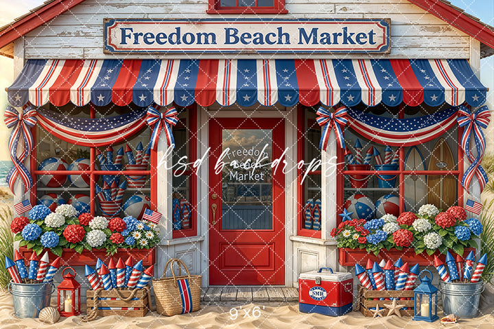 Freedom Beach Market Photography Backdrop – Patriotic Coastal Fourth of July Portrait Scene | HSD Backdrops