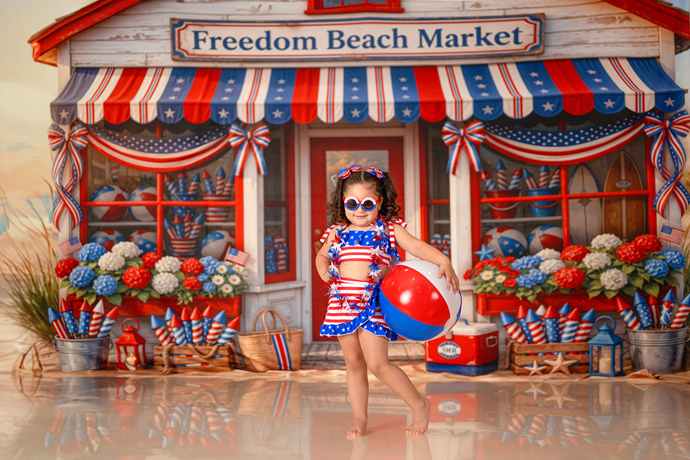 Freedom Beach Market Photography Backdrop – Patriotic Coastal Fourth of July Portrait Scene | HSD Backdrops