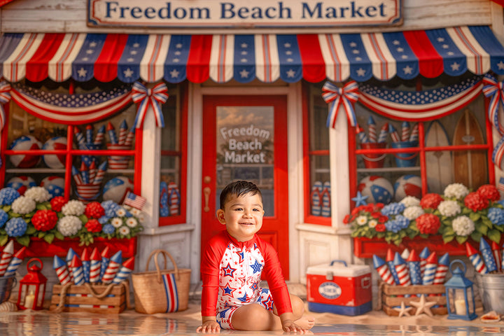 Freedom Beach Market Photography Backdrop – Patriotic Coastal Fourth of July Portrait Scene | HSD Backdrops
