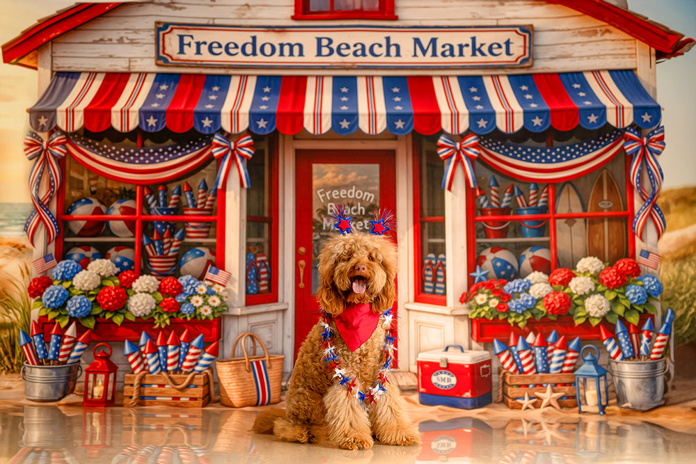 Freedom Beach Market Photography Backdrop – Patriotic Coastal Fourth of July Portrait Scene | HSD Backdrops