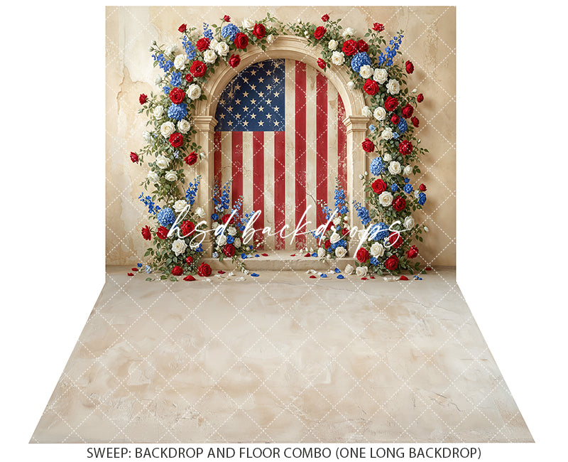 Patriotic Floral Arch Photography Backdrop – Fourth of July Portrait Scene | HSD Backdrops