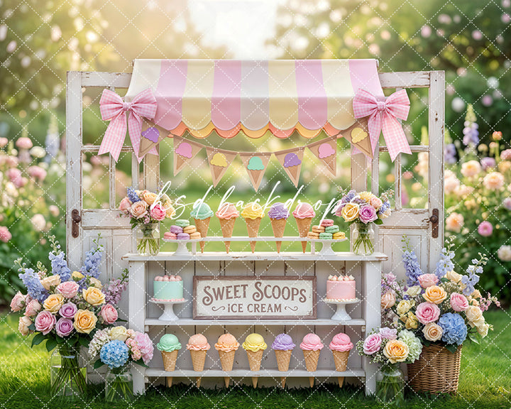 Pastel Sweet Scoops Ice Cream Stand Photography Backdrop – Whimsical Spring Portrait Scene | HSD Backdrops