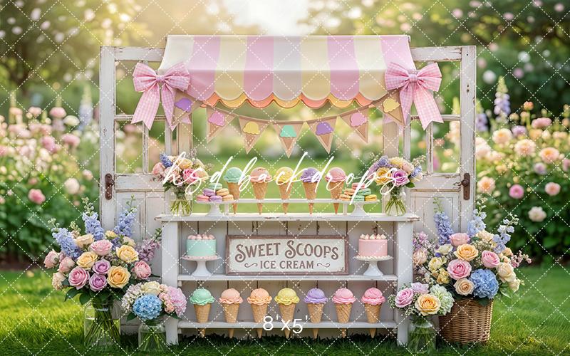 Pastel Sweet Scoops Ice Cream Stand Photography Backdrop – Whimsical Spring Portrait Scene | HSD Backdrops