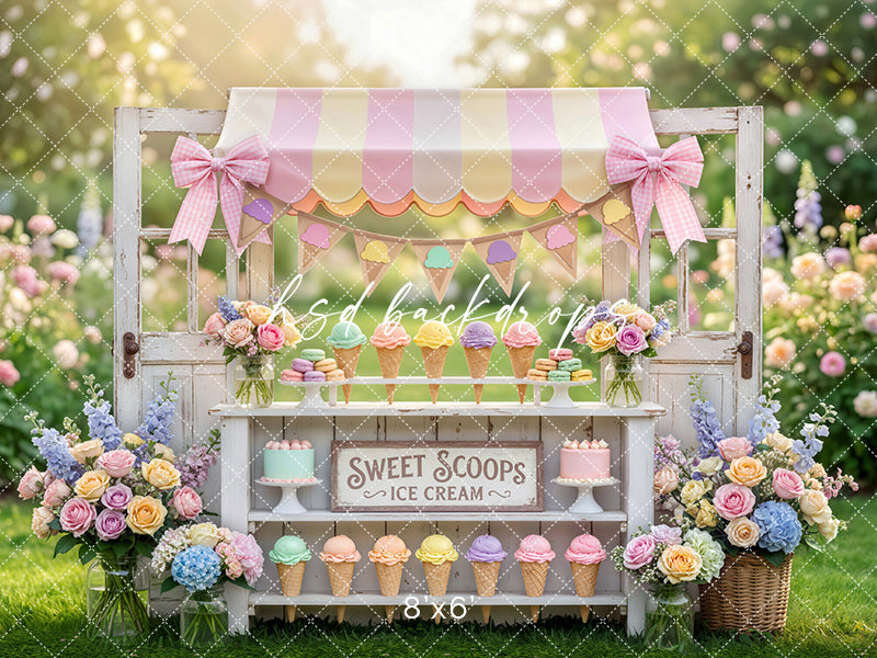 Pastel Sweet Scoops Ice Cream Stand Photography Backdrop – Whimsical Spring Portrait Scene | HSD Backdrops