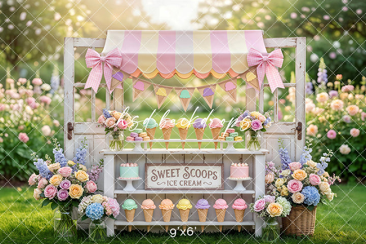 Pastel Sweet Scoops Ice Cream Stand Photography Backdrop – Whimsical Spring Portrait Scene | HSD Backdrops