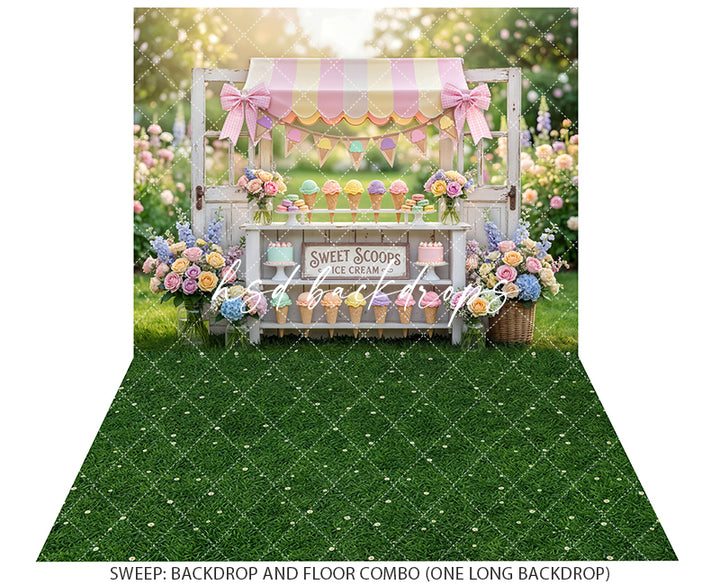 Pastel Sweet Scoops Ice Cream Stand Photography Backdrop – Whimsical Spring Portrait Scene | HSD Backdrops