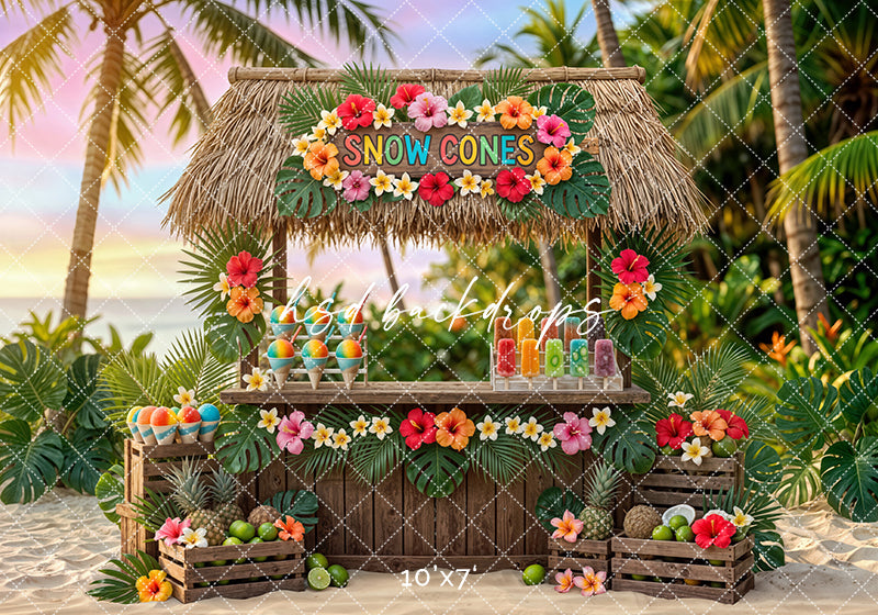 Tropical Snow Cone Stand Photography Backdrop – Colorful Summer Beach Portrait Scene | HSD Backdrops