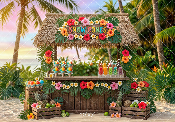 Tropical Snow Cone Stand Photography Backdrop – Colorful Summer Beach Portrait Scene | HSD Backdrops