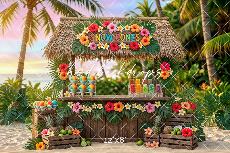 Tropical Snow Cone Stand Photography Backdrop – Colorful Summer Beach Portrait Scene | HSD Backdrops