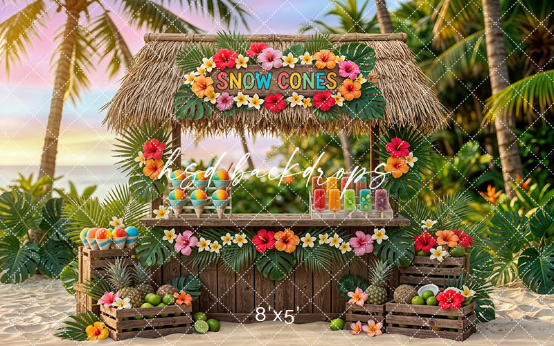 Tropical Snow Cone Stand Photography Backdrop – Colorful Summer Beach Portrait Scene | HSD Backdrops