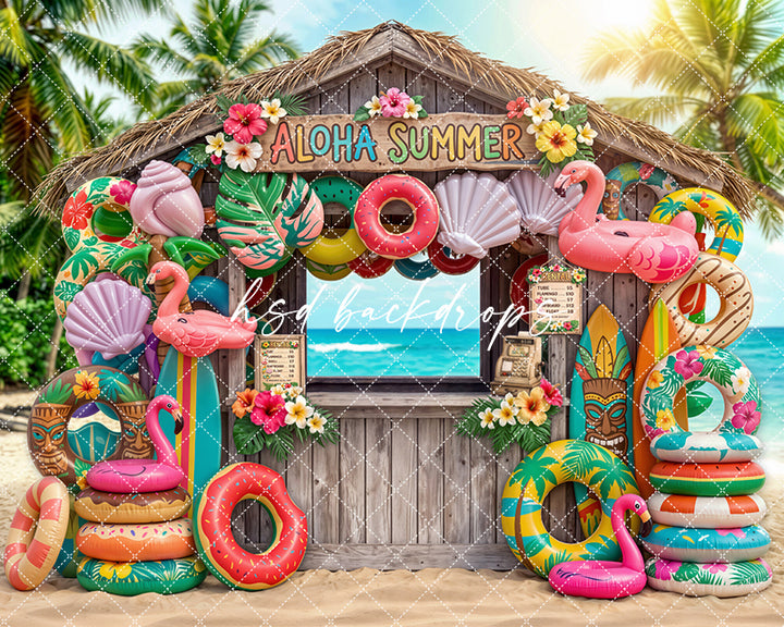 Aloha Summer Beach Hut Photography Backdrop – Tropical Kids Portrait Scene | HSD Backdrops