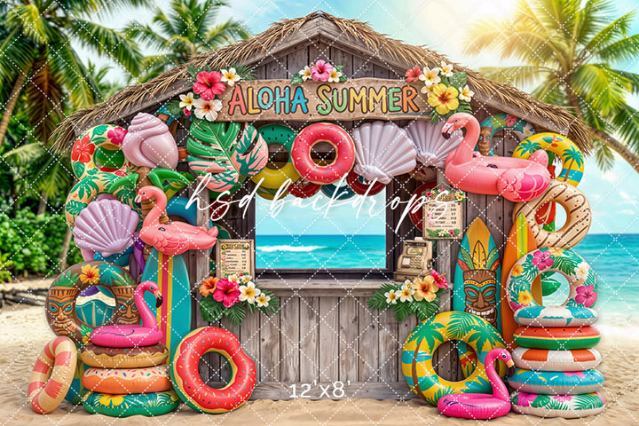 Aloha Summer Beach Hut Photography Backdrop – Tropical Kids Portrait Scene | HSD Backdrops
