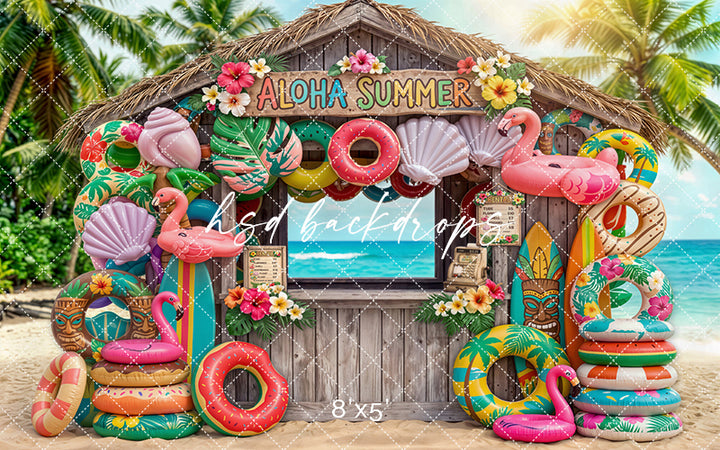 Aloha Summer Beach Hut Photography Backdrop – Tropical Kids Portrait Scene | HSD Backdrops
