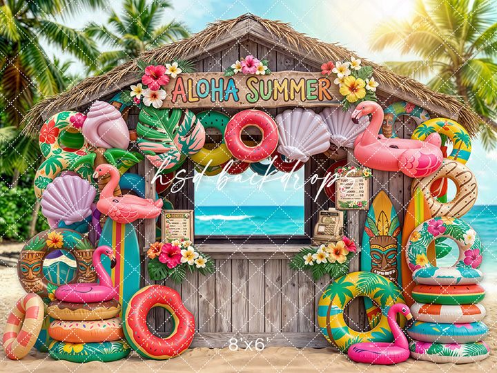 Aloha Summer Beach Hut Photography Backdrop – Tropical Kids Portrait Scene | HSD Backdrops
